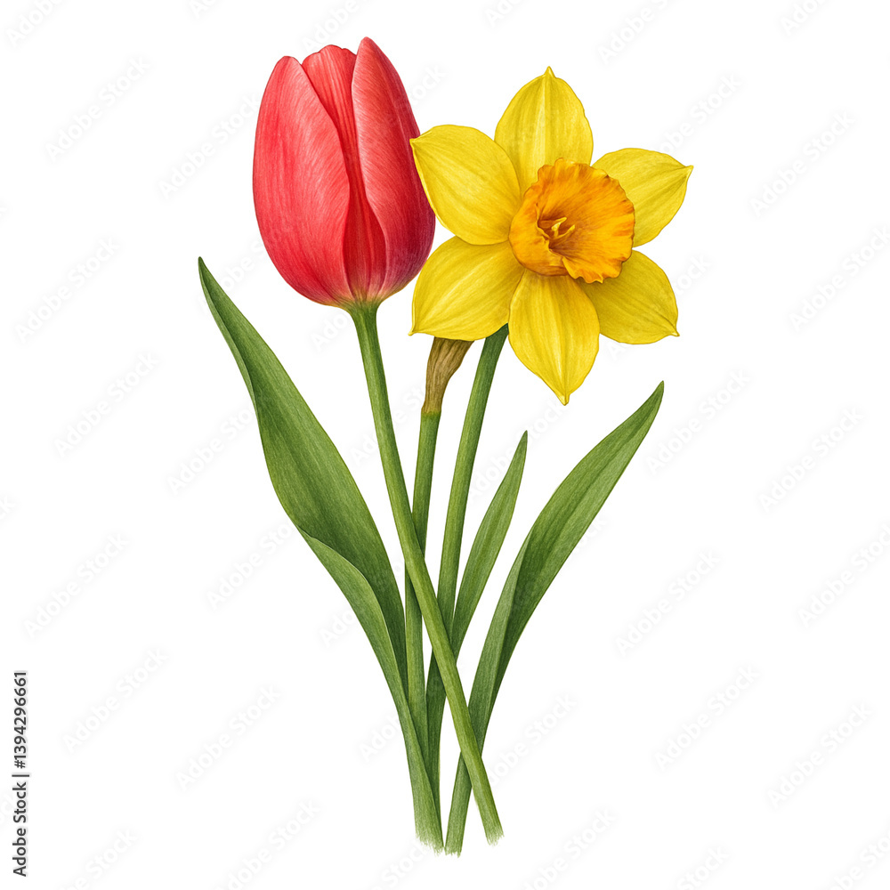 Close-up of Pink Tulip and Yellow Daffodil Bouquet Close-up of Pink Tulip and Yellow Daffodil Bouquet