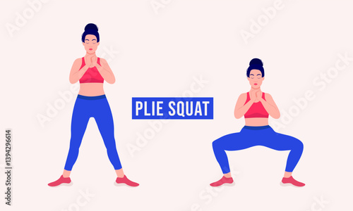 Plie squat exercise, Woman workout fitness, aerobic and exercises.