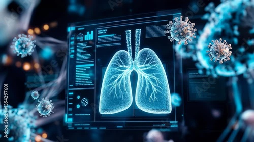 Futuristic Lungs with Health Data and Virus Particles