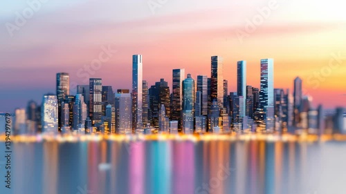 Dreamy City Skyline at Sunset