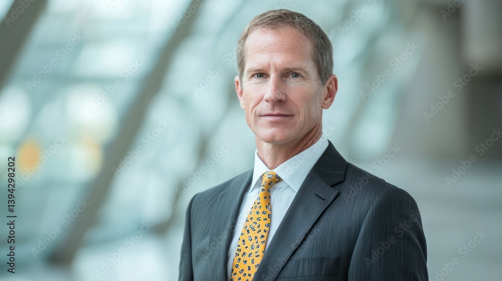 A professional man in a suit and tie, standing in front of a sleek, modern background. A professional man in a suit and tie, standing in front of a sleek, modern background.