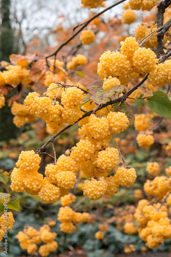 Fototapeta premium Vibrant Yellow Berries on Autumn Branches