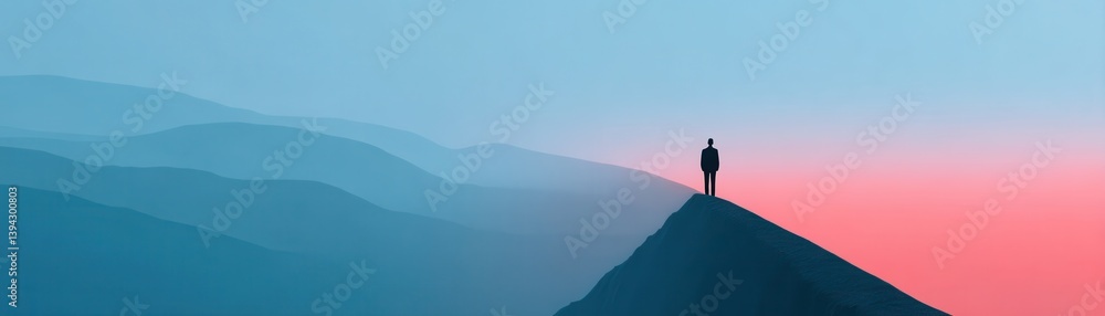 custom made wallpaper toronto digitalA solitary figure stands on a mountain peak against a serene gradient sky, evoking a sense of contemplation and tranquility.
