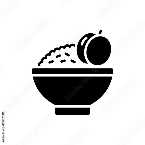 Rice Bowl with Pickled Plum on Top Icon Flat Black Filled