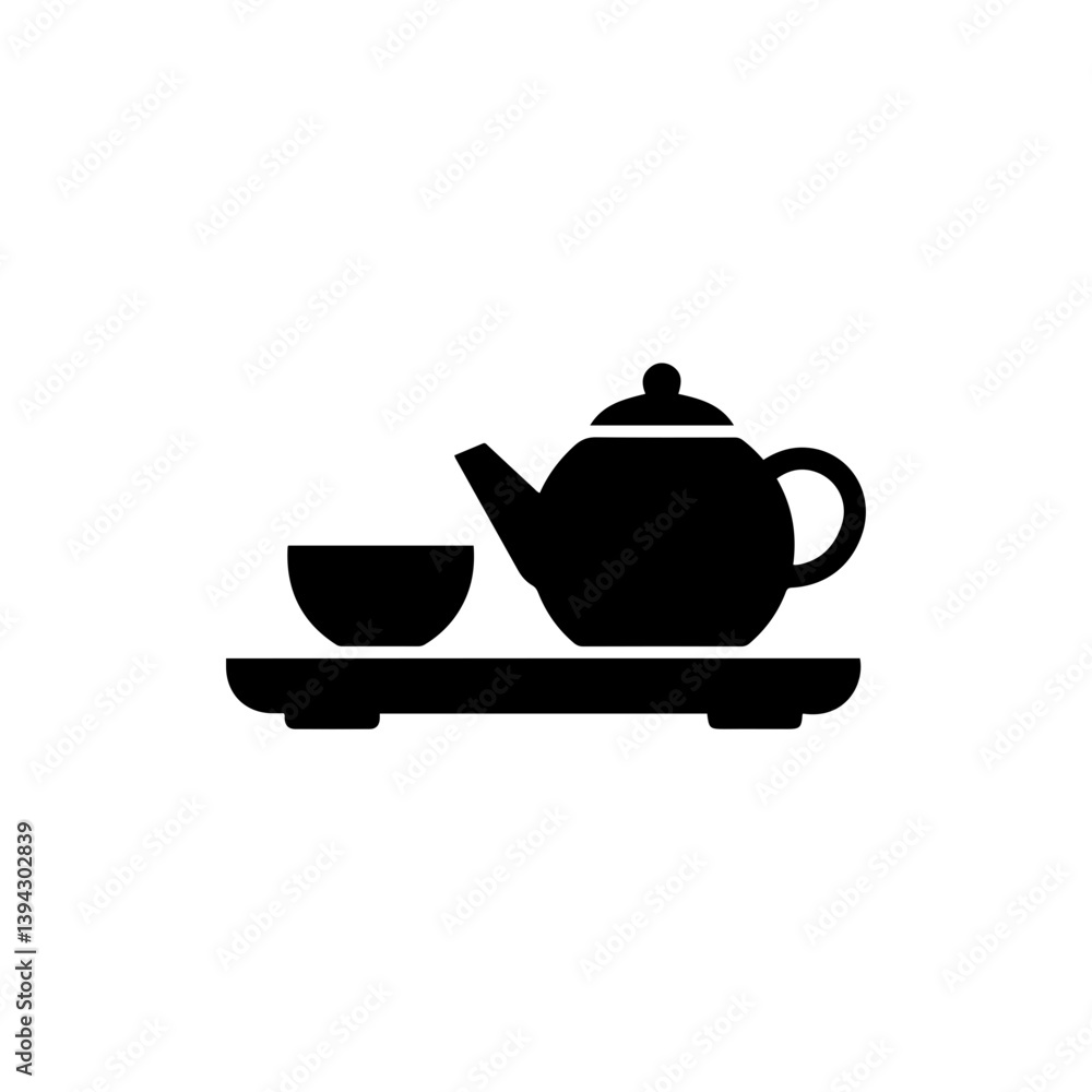 Tea Ceremony Set with Tray Icon Black Filled Tea Ceremony Set with Tray Icon Black Filled