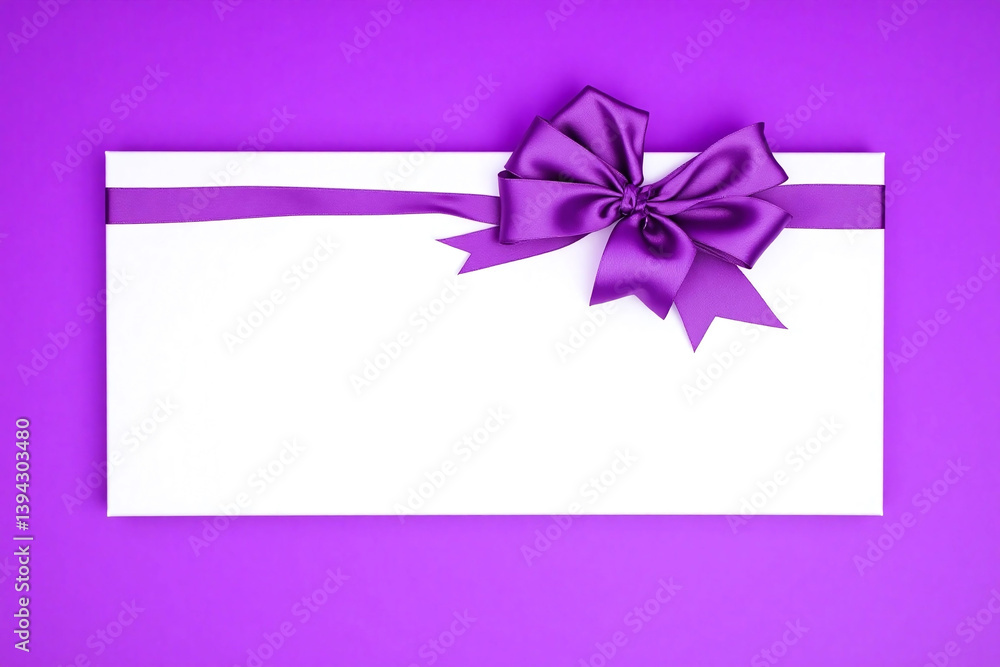 white gift card with a purple ribbon tied around it white gift card with a purple ribbon tied around it