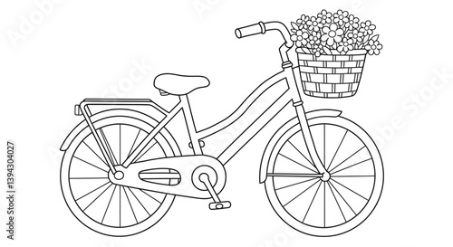 Adorable Chibi Bike Coloring Sheet with Flower Basket - Simple Kids Outline Art Printable