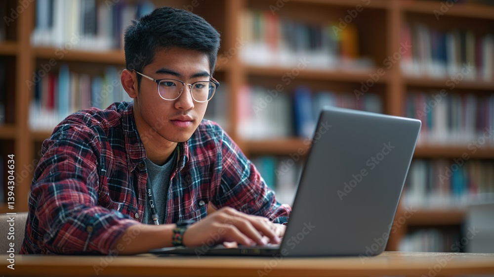 Asian student using laptop studying online Asian student using laptop studying online