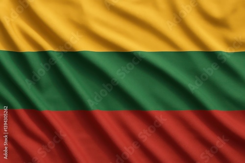 Free Download The Lithuanian flag, composed of horizontal stripes in yellow, green, and red, billows gently.
Concept of: Lithuanian Nationhood. - GFXLoad