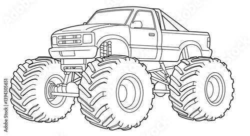 Awesome Chibi Monster Truck Coloring Page with Big Knobby Tires - Kids Vehicle Outline Art