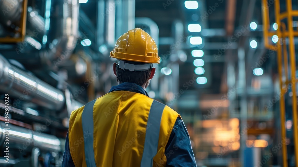 An industrial manufacturing plant with assembly lines and workers in helmets. An industrial manufacturing plant with assembly lines and workers in helmets.