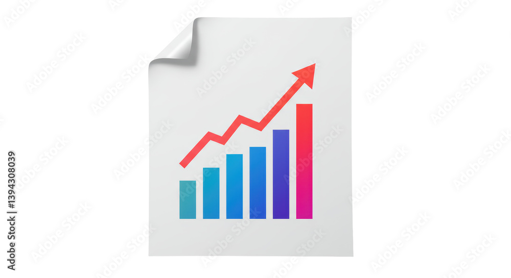 Isolated Paper Sheet with Rising Bar Graph Isolated Paper Sheet with Rising Bar Graph