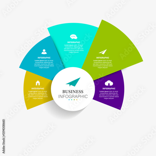 Vector round infographic chart template in the form of semicircle divided by 5 parts