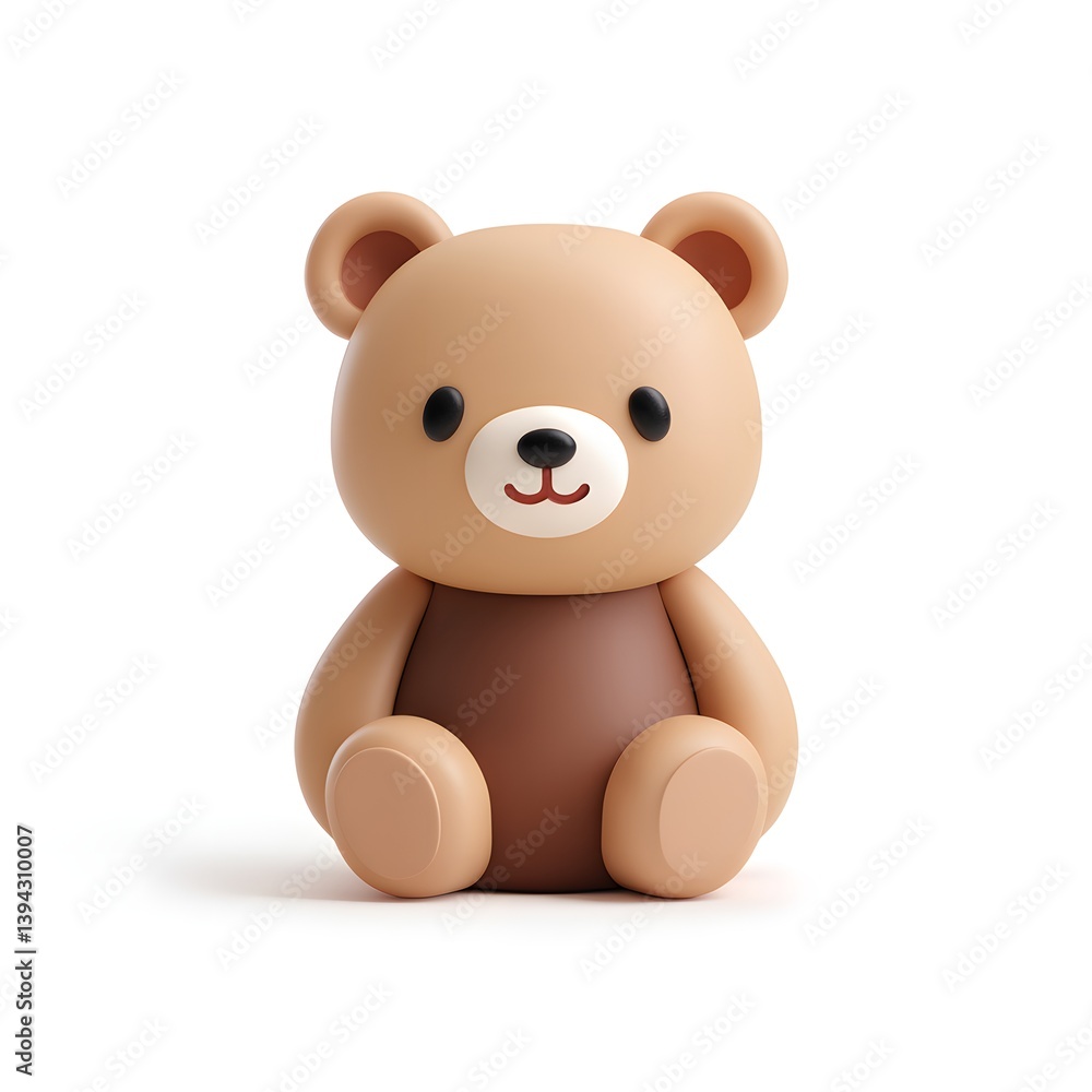 Naklejka premium Cute Cartoon Teddy Bear Icon in Soft Clay Texture with Brown and Beige Colors on a White Background
