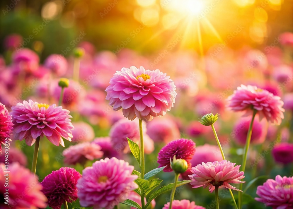 Fototapeta premium A Stunning Field of Blooming Pink Flowers Springtime Beauty Captured in Nature Photography