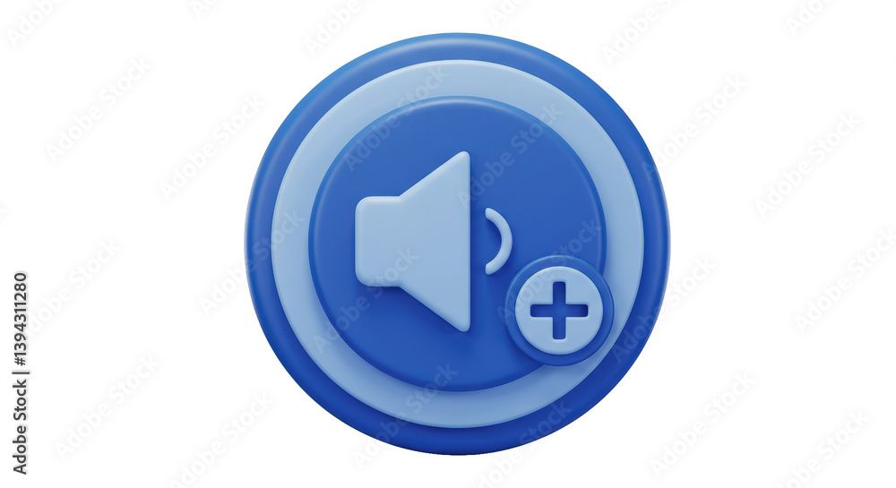 Isolated Volume Control Button with Plus Sign, Representing Audio Increase Isolated Volume Control Button with Plus Sign, Representing Audio Increase