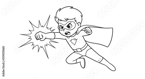 Superhero Kid in Action: A dynamic illustration captures the essence of a young hero, dashing forward with determination, showcasing power and courage.