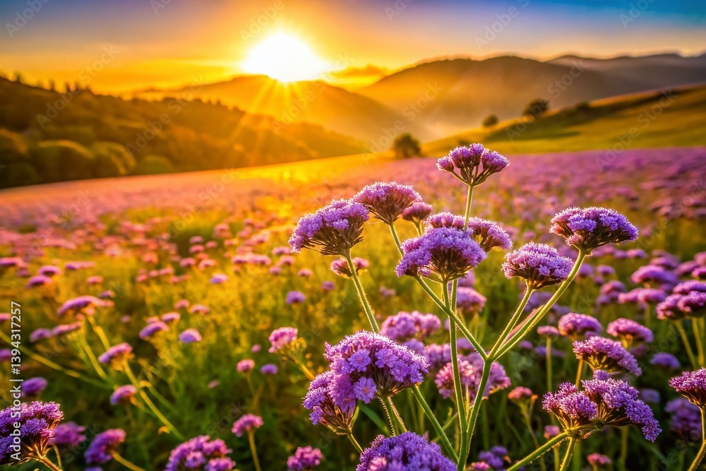 Obraz premium SunDrenched Meadow Burst with Vibrant Heliotrope Flowers A Stunning Landscape Capture