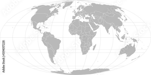 World vector map with country boundaries and graticules (Mollweide projection, PPT-compatible & fully editable)