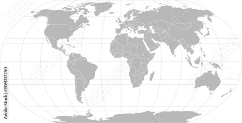 World vector map with country boundaries and graticules (Robinson projection, PPT-compatible & fully editable)