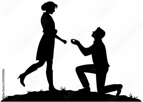 Man kneeling and proposing to a woman vector silhouette.