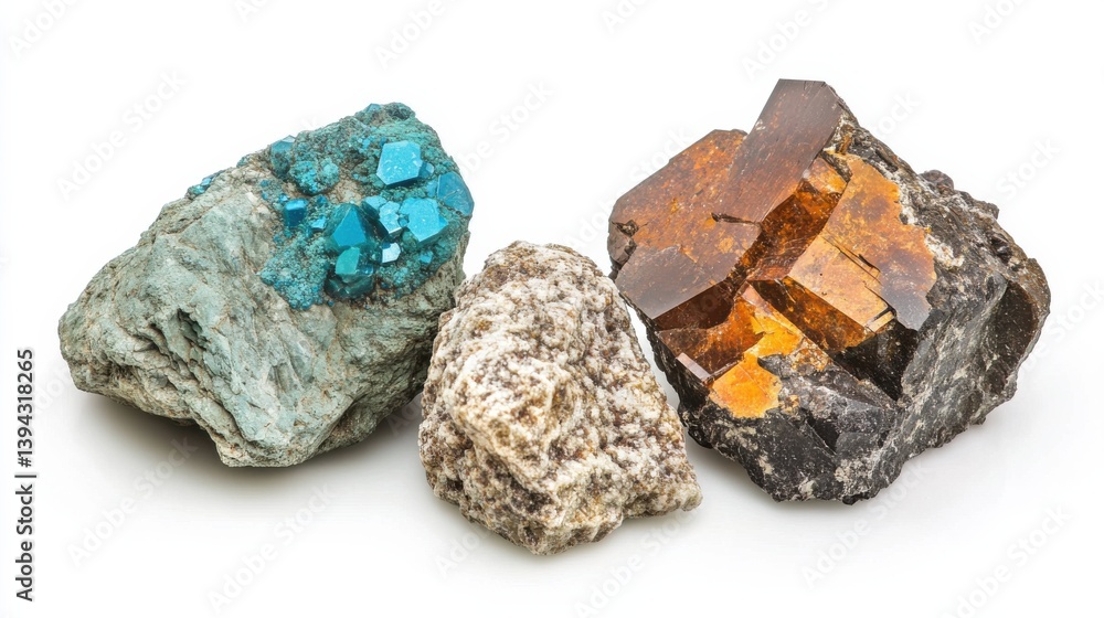 Different Natural Minerals and Crystals Displayed in Vibrant Colors on a White Background Different Natural Minerals and Crystals Displayed in Vibrant Colors on a White Background