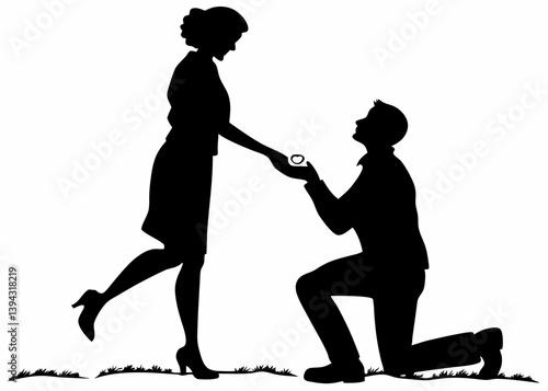 Man kneeling and proposing to a woman vector silhouette.