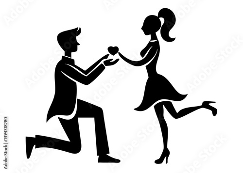 Man kneeling and proposing to a woman vector silhouette.