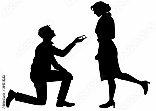 Man kneeling and proposing to a woman vector silhouette.