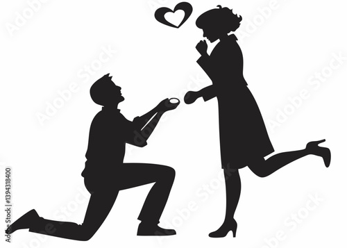 Man kneeling and proposing to a woman vector silhouette.