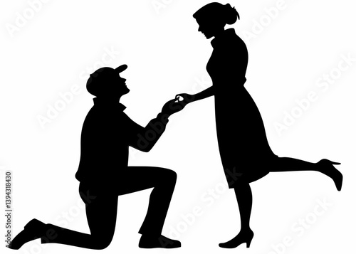 Man kneeling and proposing to a woman vector silhouette.