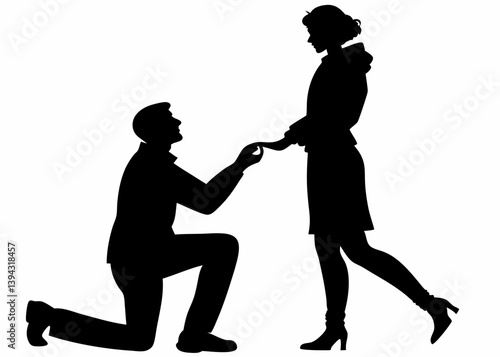 Man kneeling and proposing to a woman vector silhouette.