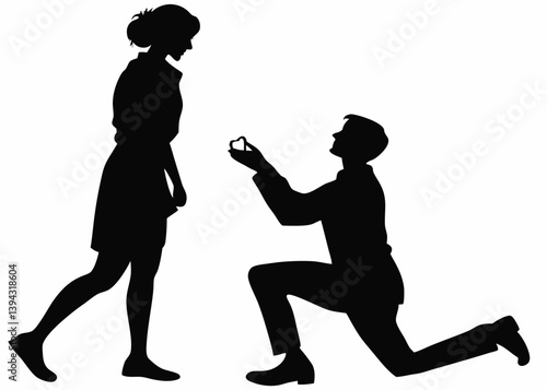 Man kneeling and proposing to a woman vector silhouette.