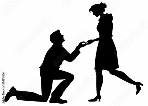Man kneeling and proposing to a woman vector silhouette.