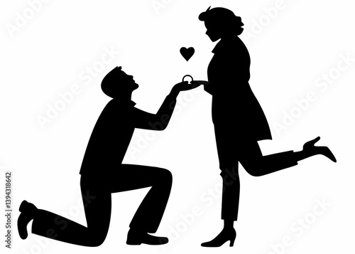 Man kneeling and proposing to a woman vector silhouette.