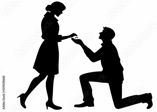 Man kneeling and proposing to a woman vector silhouette.
