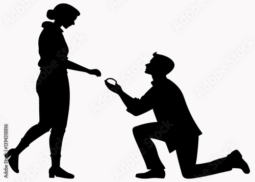Man kneeling and proposing to a woman vector silhouette.