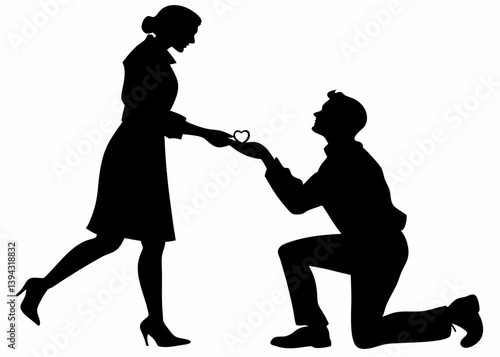 Man kneeling and proposing to a woman vector silhouette.