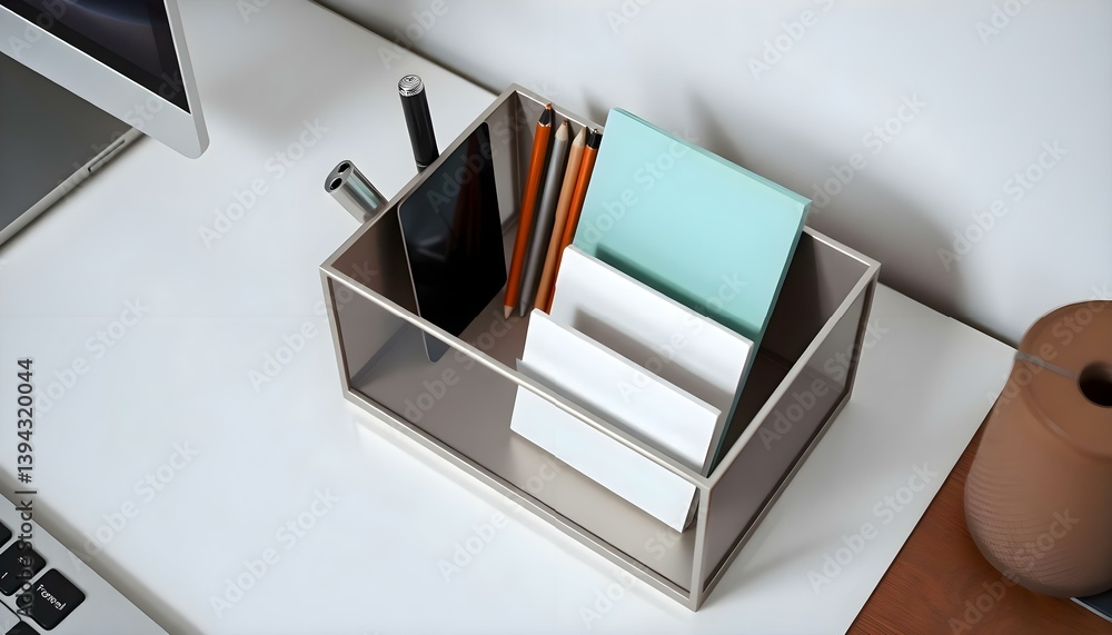 Obraz premium desk with a keyboard and a computer on it