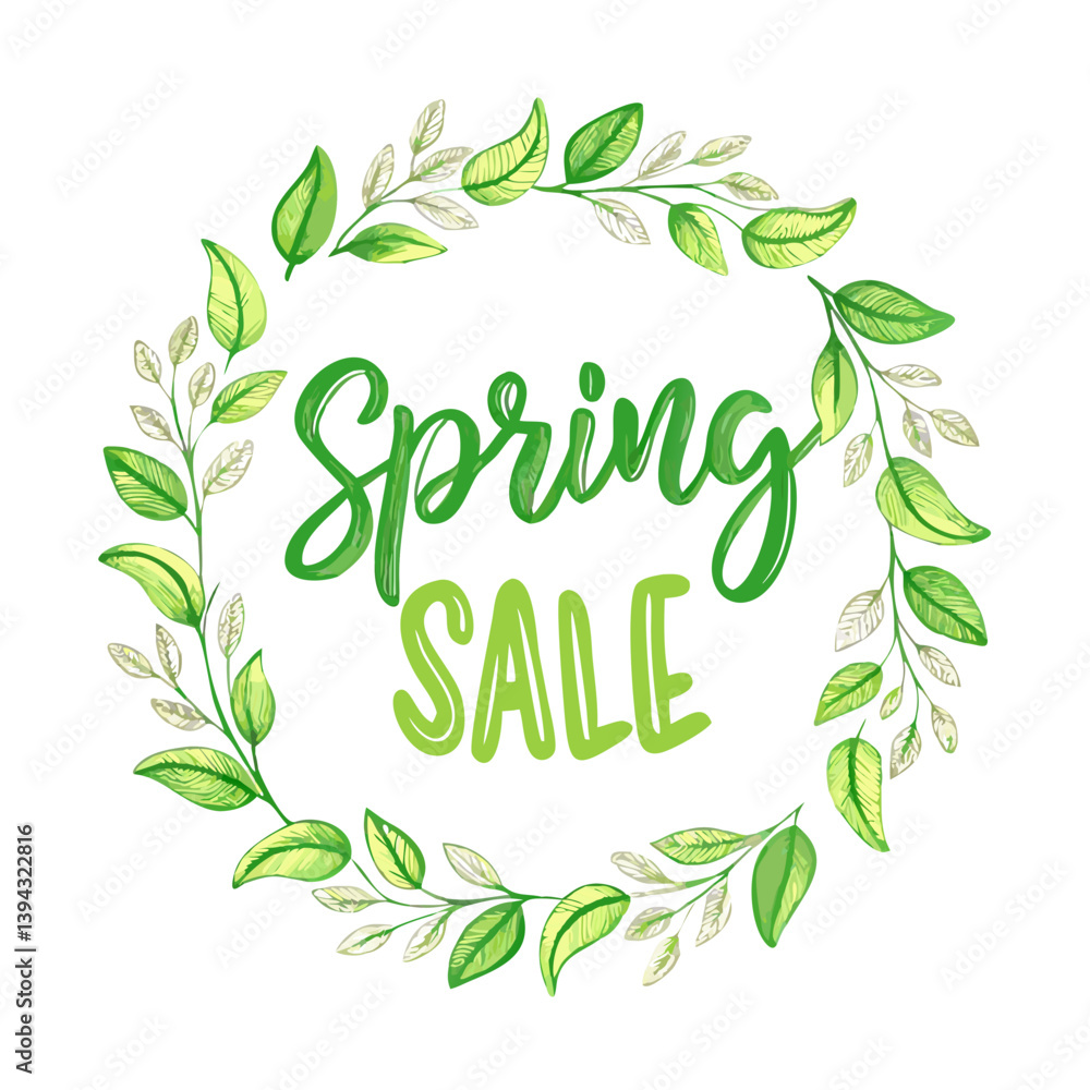 Spring sale banner with watercolor leaf circle Spring sale banner with watercolor leaf circle