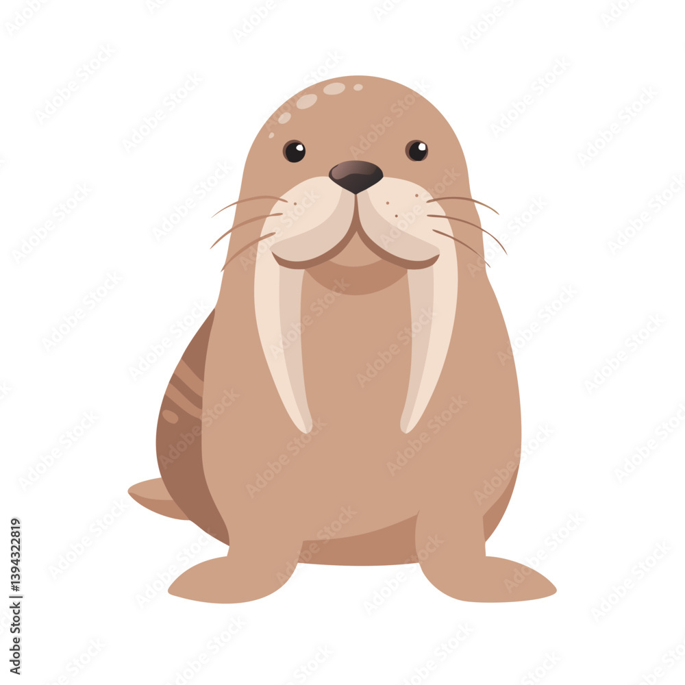 Cartoon walrus with long tusks and whiskers Cartoon walrus with long tusks and whiskers