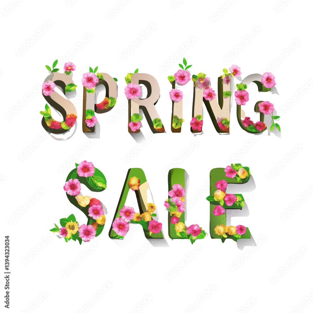 Spring sale floral text with realistic 3D flowers