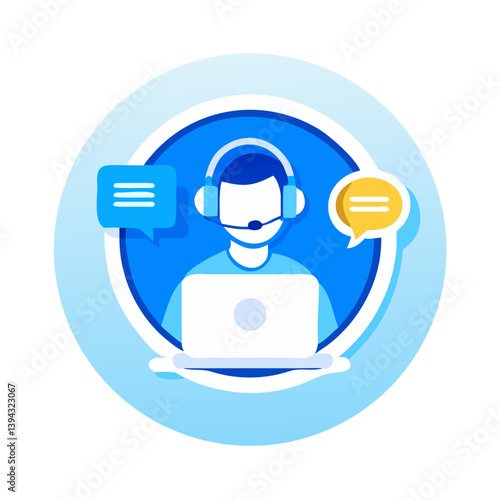 Technical support icon with headset and laptop