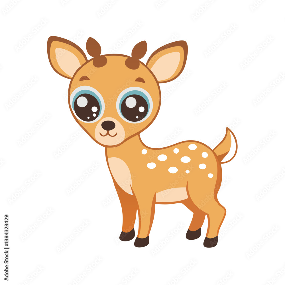 Cute cartoon deer standing with big eyes