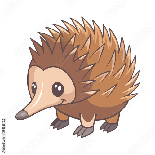 Cartoon echidna with brown spines in flat vector illustration