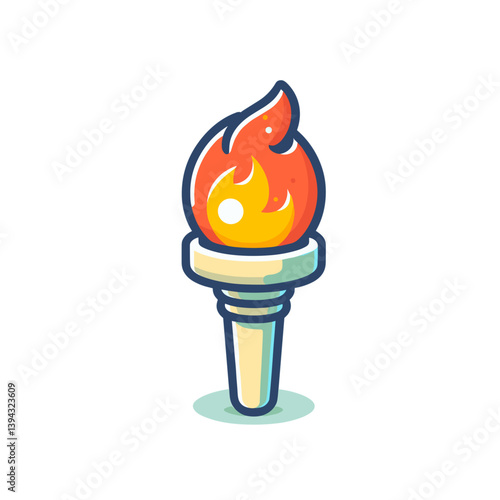Flaming torch with orange fire on white handle. Ideal for Olympic themes, ceremonial events, ancient symbol illustrations, or adventure quest game assets.