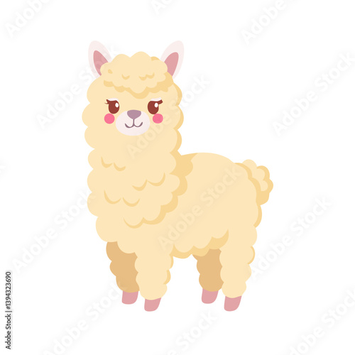 Cartoon alpaca standing with fluffy fur