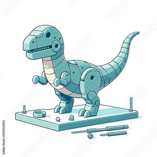 Toy dinosaur robot construction kit in teal blue. Ideal for educational STEM toys, children's building sets, and robotic learning tools.