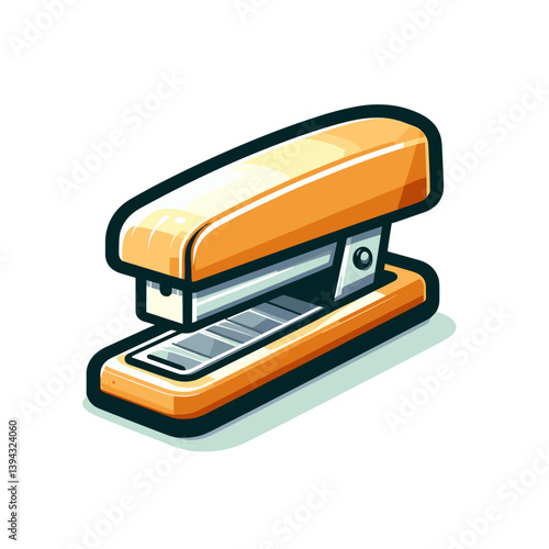 Classic orange stapler, office supplies illustration. Perfect for workplace stationary catalogs, school supplies promotions, office organization guides, and administrative visuals.