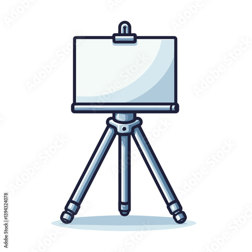 Artist easel with blank canvas in minimalist blue style. Ideal for creative workshop promotions, art class advertisements, and painting tutorial illustrations.